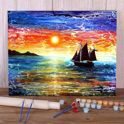 Natural Scenery Sunset Sail DIY Paint By Numbers Package Oil Paints 50*70 Canvas Pictures New Design For Kids Wall Wholesale