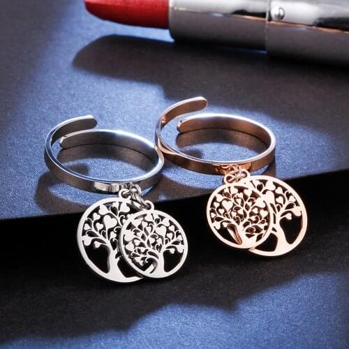 Adjustable Tree of Life Stainless Steel Rings for Women Fashion Silvery Comfort Fit Rings Engagement Jewelry Anillo 2021 New