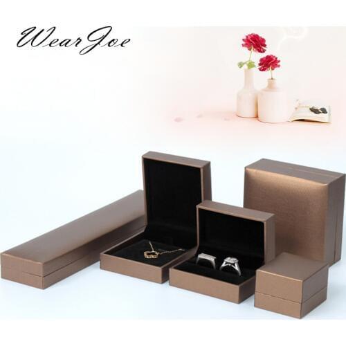 Brown Leatherette Paper Ring Pendant Bangle Bracelet Chain Necklace Display Storage Box Jewelry Carrying Velvet Flocked Showcase