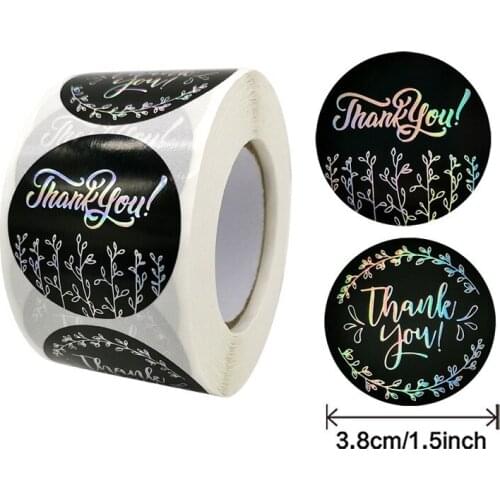 Laser Rainbow Silver Foil Olive Branch Thank You Stickers Roll 1.5inch/38mm for Business Boutique Packaging Supplies Seal Labels