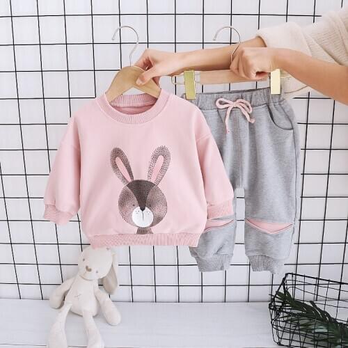 Menoea Toddler Girls Clothes Autumn Fashion Kids Cartoon Bunny Tracksuit Children Clothing Baby Sets Casual Costumes 2Pcs