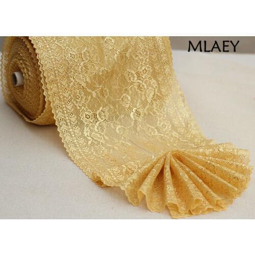 MLAEY 2yards Gold Elastic Stretch Lace Trim Soft Floral Decoration Crafts Sewing Lace Fabric For Dress Making Width 23cm