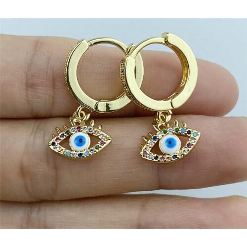 Fashion Gold Color Blue Evil Eye Hoop Earrings Top Quality AAA Zircon Eye Earrings for Women Korean Fashion Jewelry 2021
