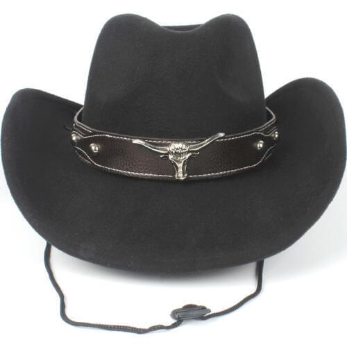 2019 Women Men Wool Hollow Western Cowboy Hat Sunhat Gentleman Outblack fedora Sombrero Hombre Jazz Cap Wind Rope