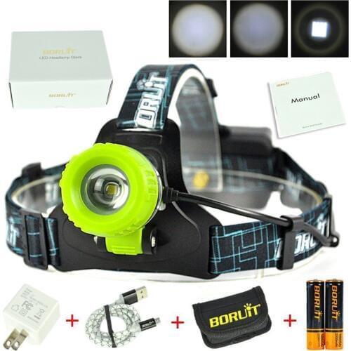 Boruit CREE XMLT6 LED Headlamp Headlight Zoomble USB LED Lamp Headlamp Rechargeable Camping LED Lantern with battery charger