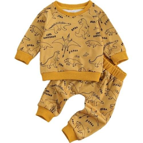 Toddler Boys Clothes Cartoon Dinosaur Long Sleeve Sweatshirts Pants Sets Spring Clothing 2 Pcs Baby Outfits Clothing