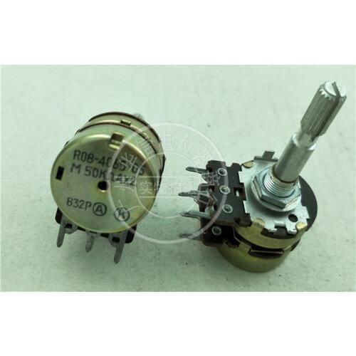 Original new 100% R08-4065-05 50KAX2 dual potentiometer A50K with 10-point stepping handle length 35MM flower axis SWITCH