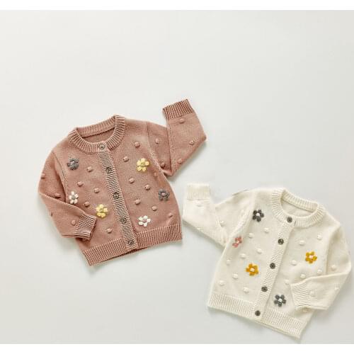 Autumn Baby Girls Knitted Cardigan Sweater Coat Infant Girls Long Sleeve Coat Toddler Girl Cotton Hook Flower Clothes