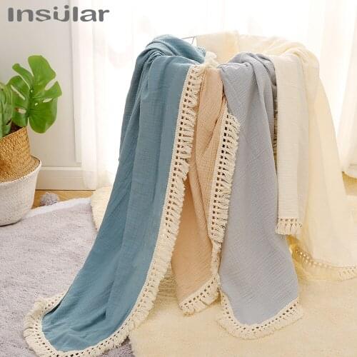 Muslin Baby Swaddle Soft Tassal Cute Newborn Blanket Bath Gauze Infant Wrap Sleepsack Stroller Cover