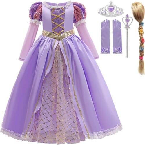 Girls Rapunzel Princess Dress Rapunzel Costume for Girls Short Sleeve Sequined Mesh Ball Gown Kid Exquisite Rapunzel Party Dress