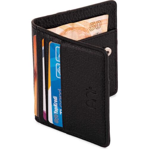 Practical Design Genuine Leather Slim Card Holder Wallet Black