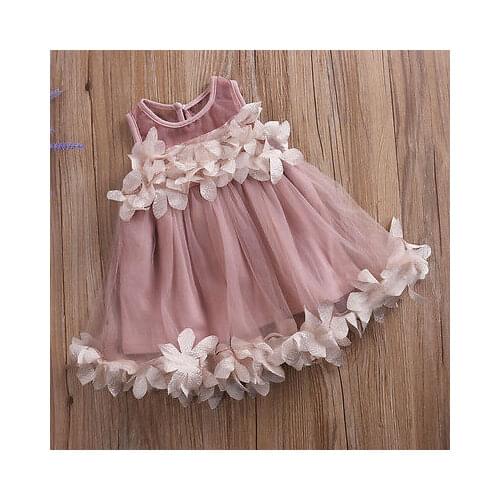 Pageant Toddler Kids Girls Pricness Bridesmaid Tulle Petal Formal Party Dresses Girls Sleeveless Tutu Flower Dress Baby Clothing