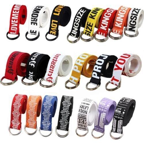 24 styles Unisex Canvas Belts Letters Printed D Ring Double Buckle Punk Waist Strap Women Men Teenager Long Wide white Belt