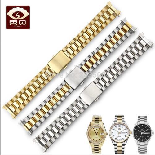 On Sale Stainless Steel Watchband Hollow Curved End Silver/Gold Center Link Bracelet 18mm 20mm Solid Band For Enicar Orient