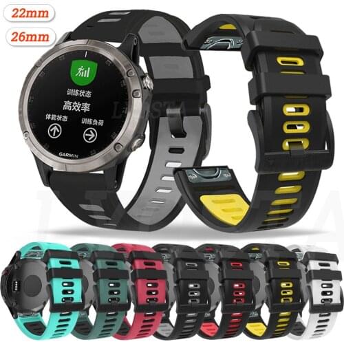 26 22mm Quickfit Watchband Strap For Garmin Fenix 6 6X Pro 5 5X Plus 935 3HR D2 Delta PX Quick Release Silicone Wristband Straps