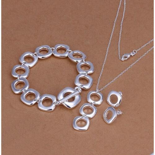 S162 Lose Money! jewelry set, fashion jewelry set Hollow Round Square Stud Earrings Bracelet Necklace Jewelry Set