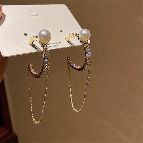 XIYANIKE Pearl Rhinestone Tassel Earrings Long Tassel Earrings For Women Earrings 2021 Trend Vintage Earrings Wholesale