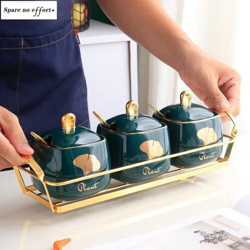 Salt Shaker with Tray Storage Seasoning Box Green Art Setting Spice Phnom Penh Seasoning Pot Set Salt and Pepper Shaker