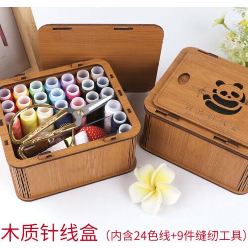 Sewing box set sewing bag household Korean sewing thread sewing bamboo art storage box 24 color portable sewing box