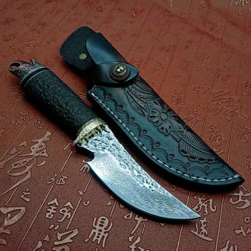 Outdoor Tactical outdoor straight knife jungle survival hunting self-defense series EDC goshawk head head +Handle ebony design