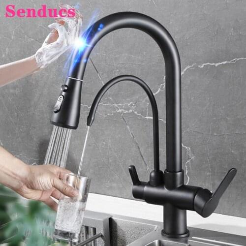 Pull Out Filter Kitchen Faucets Matte Black Smart Touch Kitchen Faucets Quality Brass Hot Cold Kitchen Tap Sensor Touch Faucets