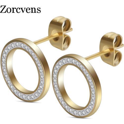 ZORCVENS 2020 New Gold silver color 316L Stainless Steel CZ Stone Stud Earrings For Women Bijoux Jewelry