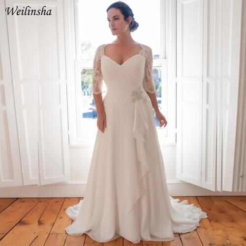 Weilinsha Cheap Plus Size Wedding Dress Half Sleeve Lace Chiffon Bridal Gowns Custom Vestidos De Novia