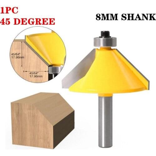 1pc 8mm Shank 45 Degree Edge Chamfering Wood Router Bit With Bearing Trimming Woodworking Milling Cutter Wood Cutting Tools