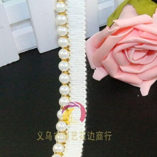 10Yards Sewing Accessories 1.9cm White Pearl Trims Ribbon Bridal Beaded Rhinestone Lace Appliques Belt For Wedding Dresses