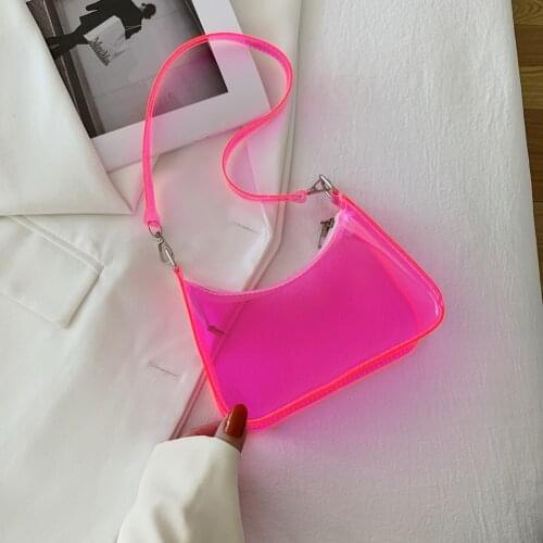 2021 Summer Womens Bag Transparent PVC Jelly Candy Pure Color Shoulder Underarm Hobos Bag Casual Ladies Small Handbags Purse