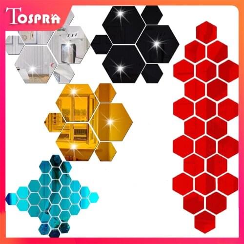 12PCs 3D DIY Mirror Wall Sticker Hexagon Mirror Home Decor Removable Stickers Art Wall Decoration Room Decoration Mirror Sticker
