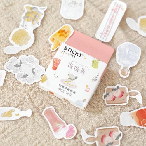 45Pcs/Set Novelty Meet Milk Tea Mini Paper Sticker Decoration DIY Scrapbooking Craft Sticker Label