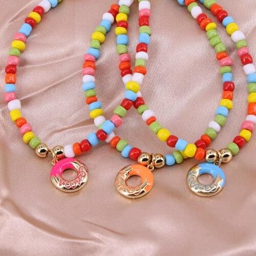5PCS, NEW Design Donut Round Pendant Necklaces For Girls Best Friends Friendship Necklace Colorful Beaded Jewelry