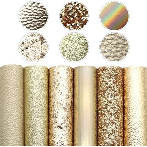 David accessories 20*33cm 6Pieces/set Red Gold Synthetic Leather Patchwork Hair Bow Earrings Making Handbag Phone case,1Yc12417