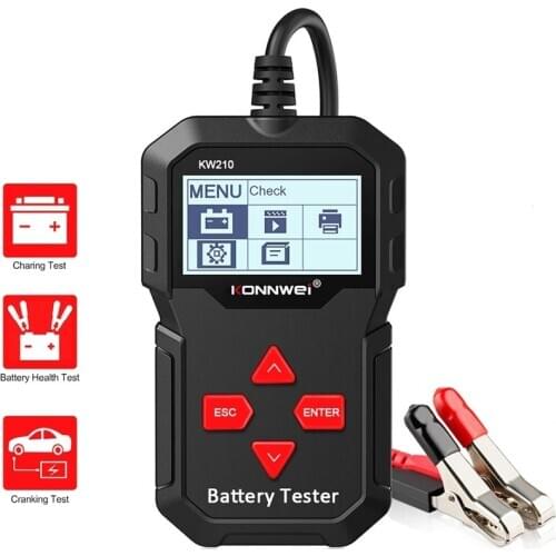 Best Automatic Smart 12V Car Battery Tester Tools KONNWEI KW210 Auto Battery Analyzer 100 to 2000CCA Cranking Car Battery Tester