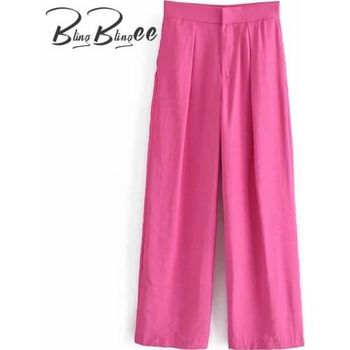 BlingBlingee Summer Thin Style Casual Loose Ankle Length Pants Fashion Folds Detail Side Pockets Women High Waist Straight Pants
