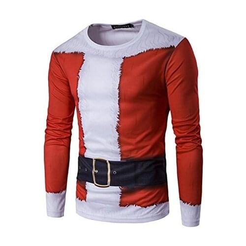 Adult Men Creative Leisure T-Shirt Santa Long Sleeve T-Shirt Christmas Party Shirt Tee Homme
