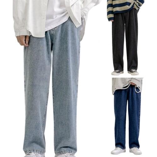 Streetwear Jeans Pants Jeans High Waist Denim Jeans Straight Mid Rise Men Jeans Wide Leg Solid Hip Hop Denim Pants Streetwear
