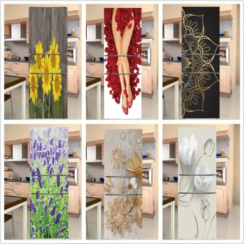 Elegant Flowers White Flower Wall Stickers Fridge Door Decorations Self Adhesive Vinyl Wallpaper Mural Art Refrigerator Sticker