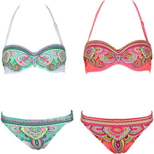 80% HOT SALE Women Summer Bohemian Swimwear Sexy Floral Print Swimsuit Bikini Bra Briefs Sets Womens Swimsuits Sexy Swimwear