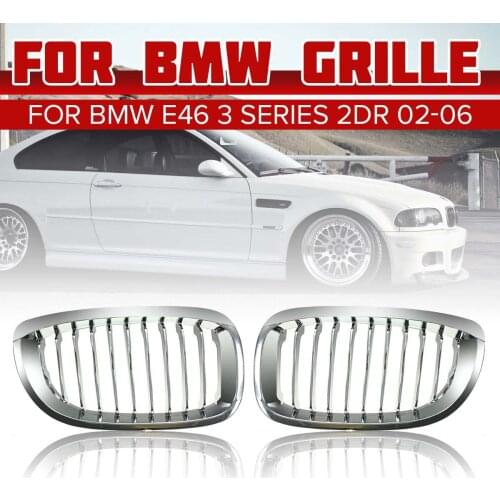 Pair Front Bumper Hood Sport Kidney Grille Racing Grill Chrome For BMW E46 2 Door Coupe Cabriolet 3 Series 2002 2003 2004 2005