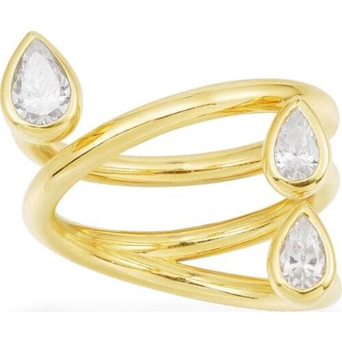 SOELLE Luxury Brand Pure 925 Sterling Silver Yellow Gold Color Multi Hoop Ring with Pear Shaped Zircon Stones Women Fine Jewelry