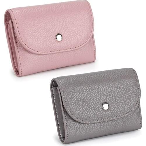 2Pcs PU Leather Coin Purse Mini Large-Capacity Coin Bag Head Layer Cowhide Multifunctional Business Card Bag Pink & Gray
