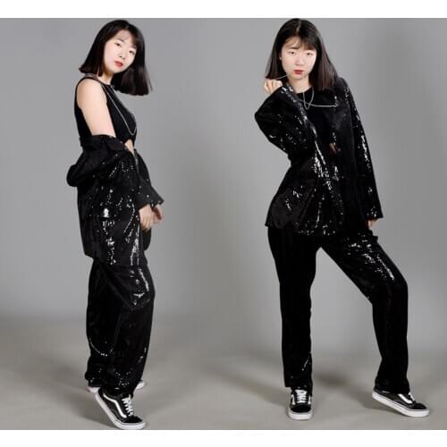Adults Hip Hop Dance Costumes Sequin Blazer Suit Women Men Jazz Performance Clothing Stage Outfit Street Dancing Wear DN5377