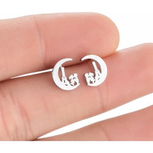 Best Lovers Gift Charm Women Romantic Cut Small Couple Castle Moon Shaped Earring Stainless Steel Angle Stud Earrings nausznica
