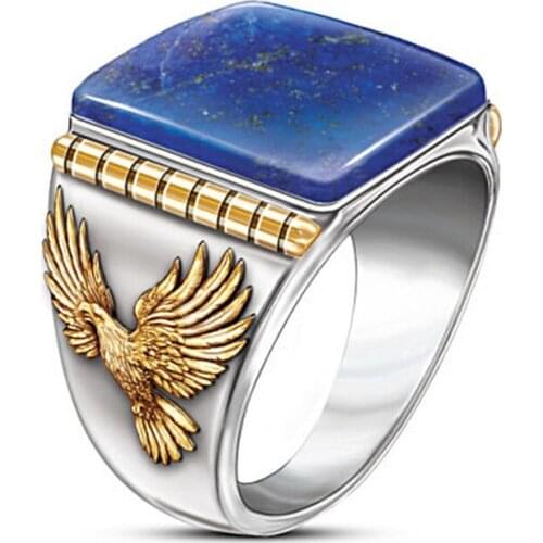 Mens Great Eagle Rings European and American Style Male Rings Blue Stone Vintage Rings for Man Luxury Jewelry Size 7-13