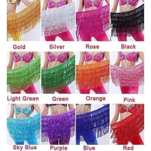 Belly Dance Dancer Costume Sequins Tassels Fringes Hip Scarf Belt Waist Skirt