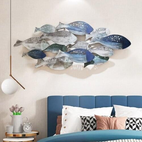 Mediterranean Style Wrought Iron Wall Porch Three-dimensional Decorative Fish Wall Hanging Old Ocean Childrens Room Theme