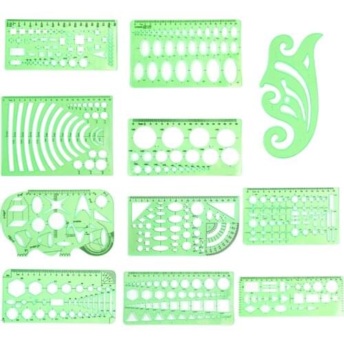 LMDZ 11PcsGeometric Drawings Templates Measuring Rulers Plastic Measuring Templates Plastic Geometry Stencils with 1 Pack