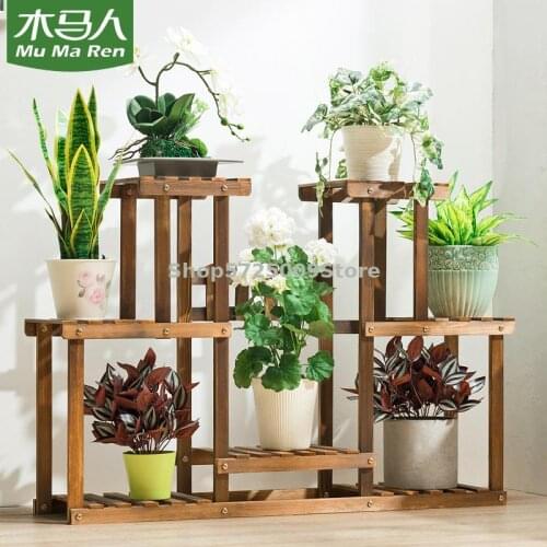 Solid wood flower shelf floor-to-ceiling multi-layer storage balcony layout indoor living room succulent iron green radish basin